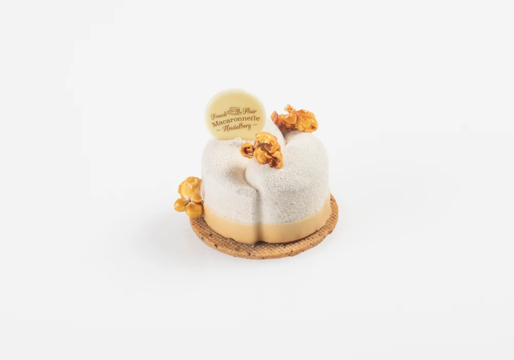 Ciné: Tartelette mit Popcornmousse und Popcorn-Praliné, Saisonnier der Macaronnerie Heidelberg